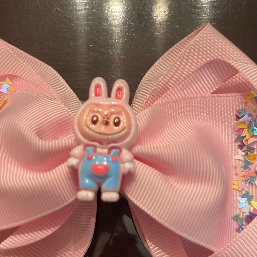 Light Pink Hair Bow labubu monster Charm butterfly glitter Accents new